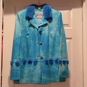Harmanli leather turquoise w/mink collar jacket M